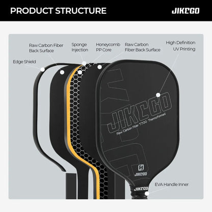 JIKEGO Thermoformed T700 Raw Carbon Fiber Pickleball Paddle 16mm Grip 4.9 inch Pickle Ball Racket Sets Men Women Cover Paddles