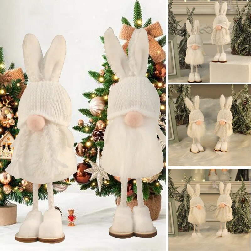 Christmas Angel Girl Holiday Gift Cute Rabbit Ear Standing Faceless Doll Decoration Ornament Merry Christma Decor For Home 2023