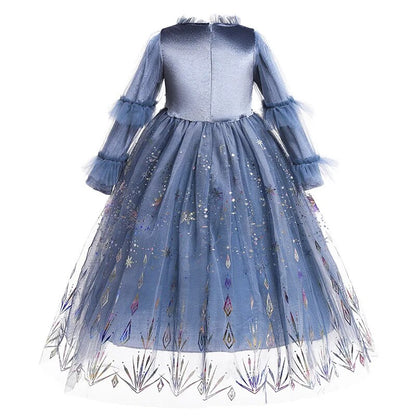 Christmas 2022 Autumn Winter Gradient Sequins Velvet Snow Queen Elsa Princess Dress for Girls Halloween Carnival Party Ball Gown