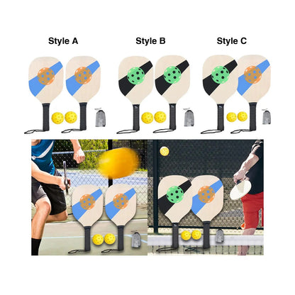 Pickleball Wood Paddle Set Beginner Racket Durable 2 Paddles 2 Pickle Balls