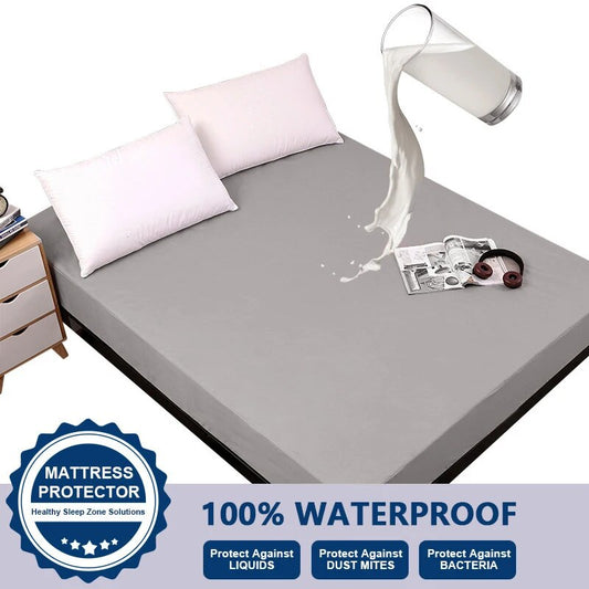 Waterproof Bedspread Solid Color  Bed Sheet With Elastic Band Anti Slip Adjustable Mattress, Home Protective Bedsheet