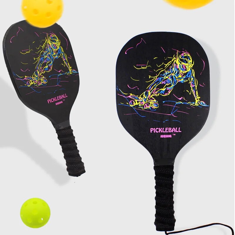 Pickleball Paddles Set of 2, Wooden Pickleball Rackets Set Pickleballs Paddles with Net Bag & Pickle Balls Gifts for Beginners