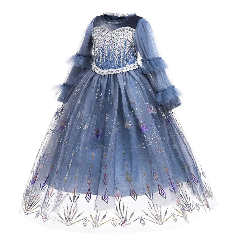 Christmas 2022 Autumn Winter Gradient Sequins Velvet Snow Queen Elsa Princess Dress for Girls Halloween Carnival Party Ball Gown