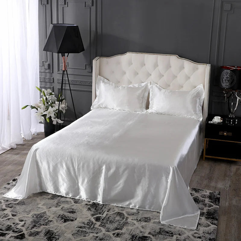 High-End Satin Rayon Bed Sheet Set Luxury Home Queen Size Bed Sheets Set Soft Smooth Bedsheets Satins Bedsheet and Pillowcase