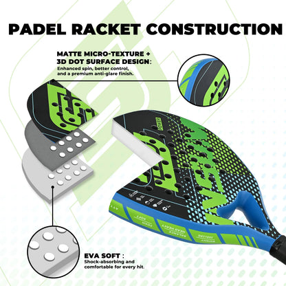 Padel Racket Carbon Fiber Diamond Shape EVA Core Power Control Padel Tennis Racquet for Advanced Players