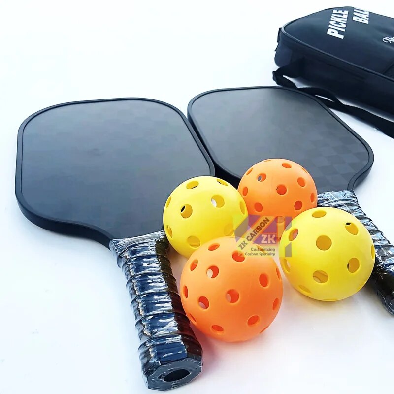 Family Outdoor Activity Pickle Ball Set Premium 12K Carbon Fiber Paddles For 2 Persons Free Portable Bag Included