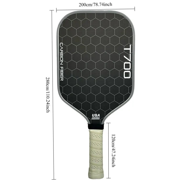 Pickleball Paddle Carbon Fiber T700 Polymer Honeycomb Core Carbon Friction Surface Enhanced Power, Rotation and Control 16mm