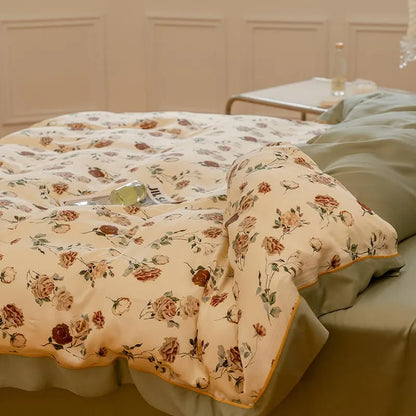 Chic Elegant Floral Bedding Set Fresh Cooling Eucalyptus lyocell 4Pcs Double Queen Summer Soft Duvet cover Bedsheet Pillowcases
