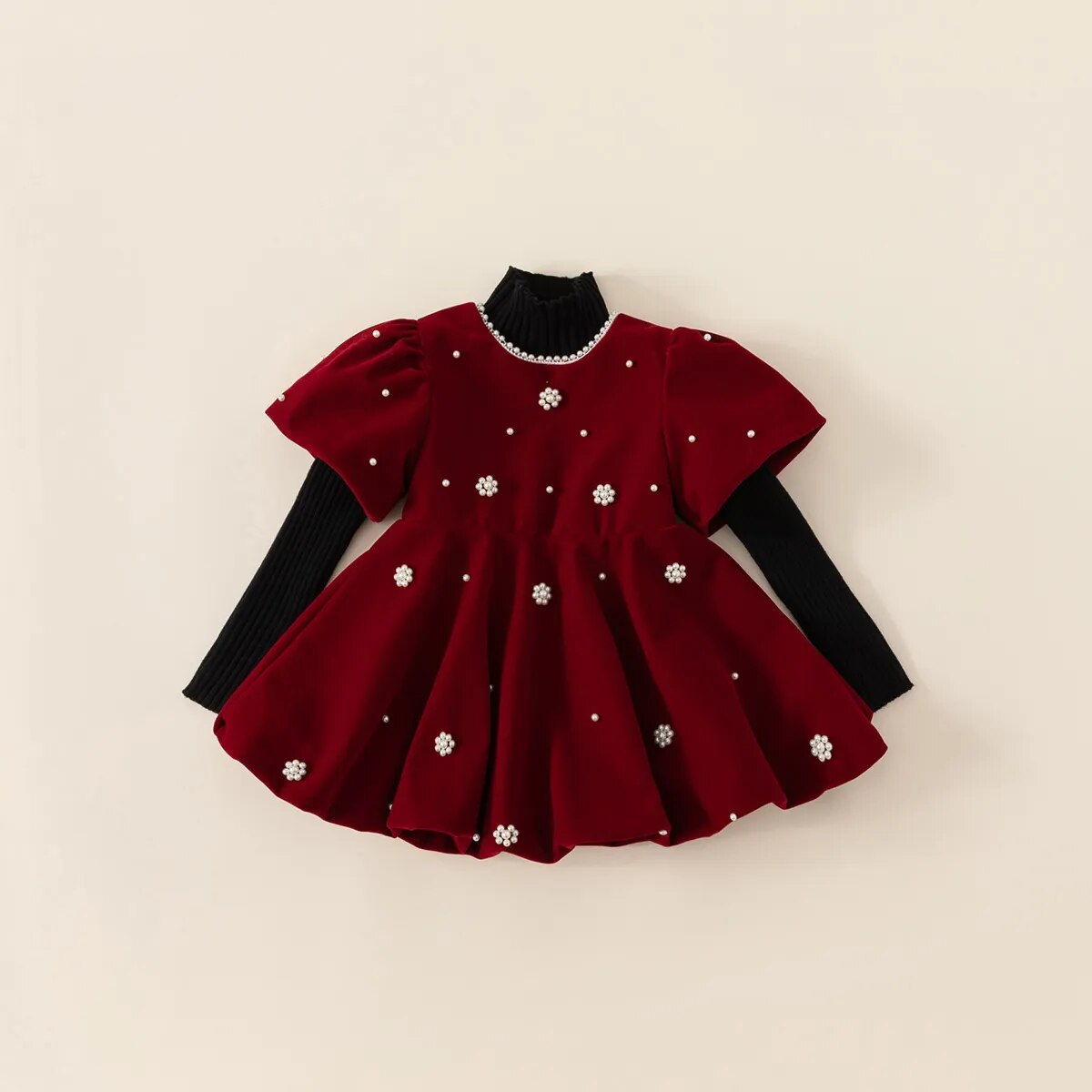 Pearl Warm Fleece 2023 Autumn Winter New Children Party Dress Girls Christmas Short Sleeve Toddler Princess Kids Wear For 1-10Y