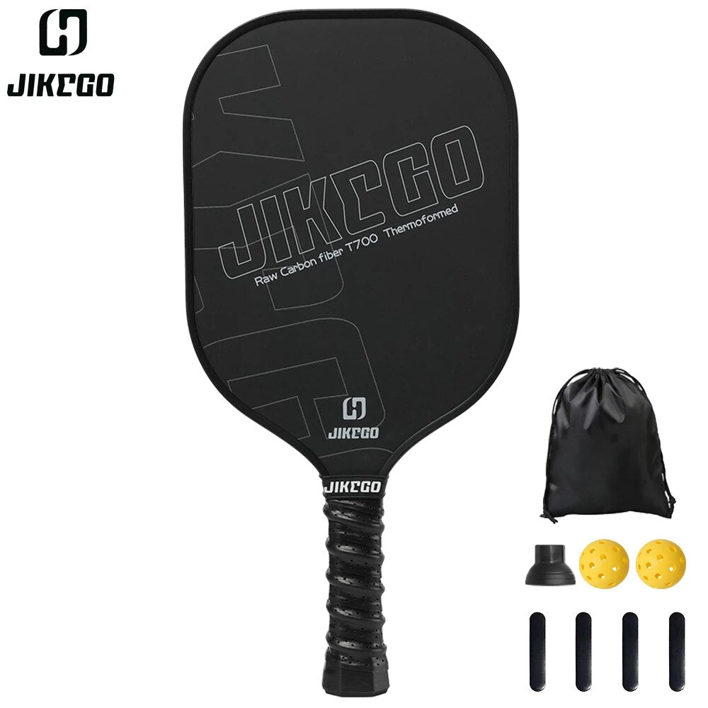 JIKEGO Thermoformed T700 Raw Carbon Fiber Pickleball Paddle 16mm Grip 4.9 inch Pickle Ball Racket Sets Men Women Cover Paddles