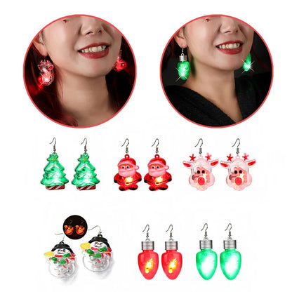 LED Light Tassel Christmas Earrings For Women Korean Fashion Shiny Snowman Santa Claus Snowflake Dangle Earrings Jewelry Gifts