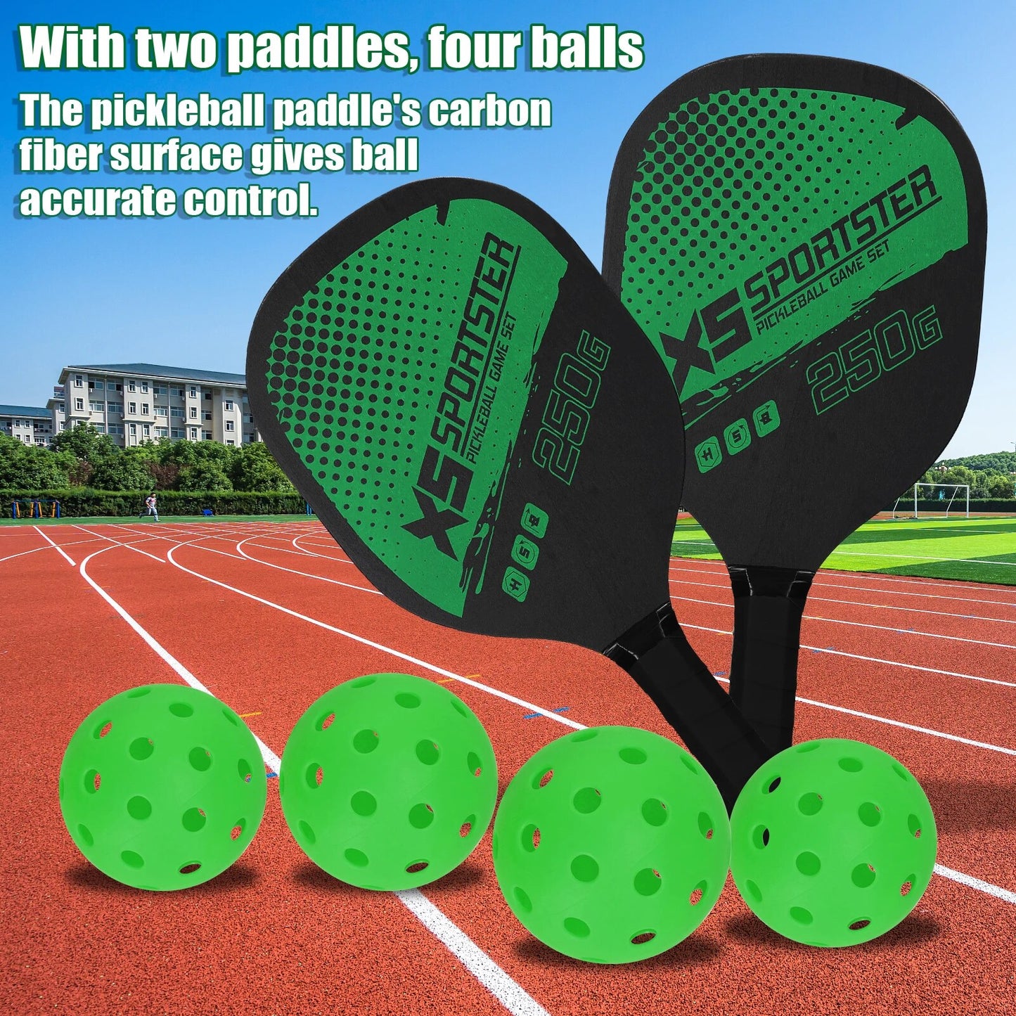 Pickleball Rackets Set Pickleball Paddle Set of 2 Rackets and 4 Pickleballs Balls Pickle-Ball Racquet w Balls Sports Accessory