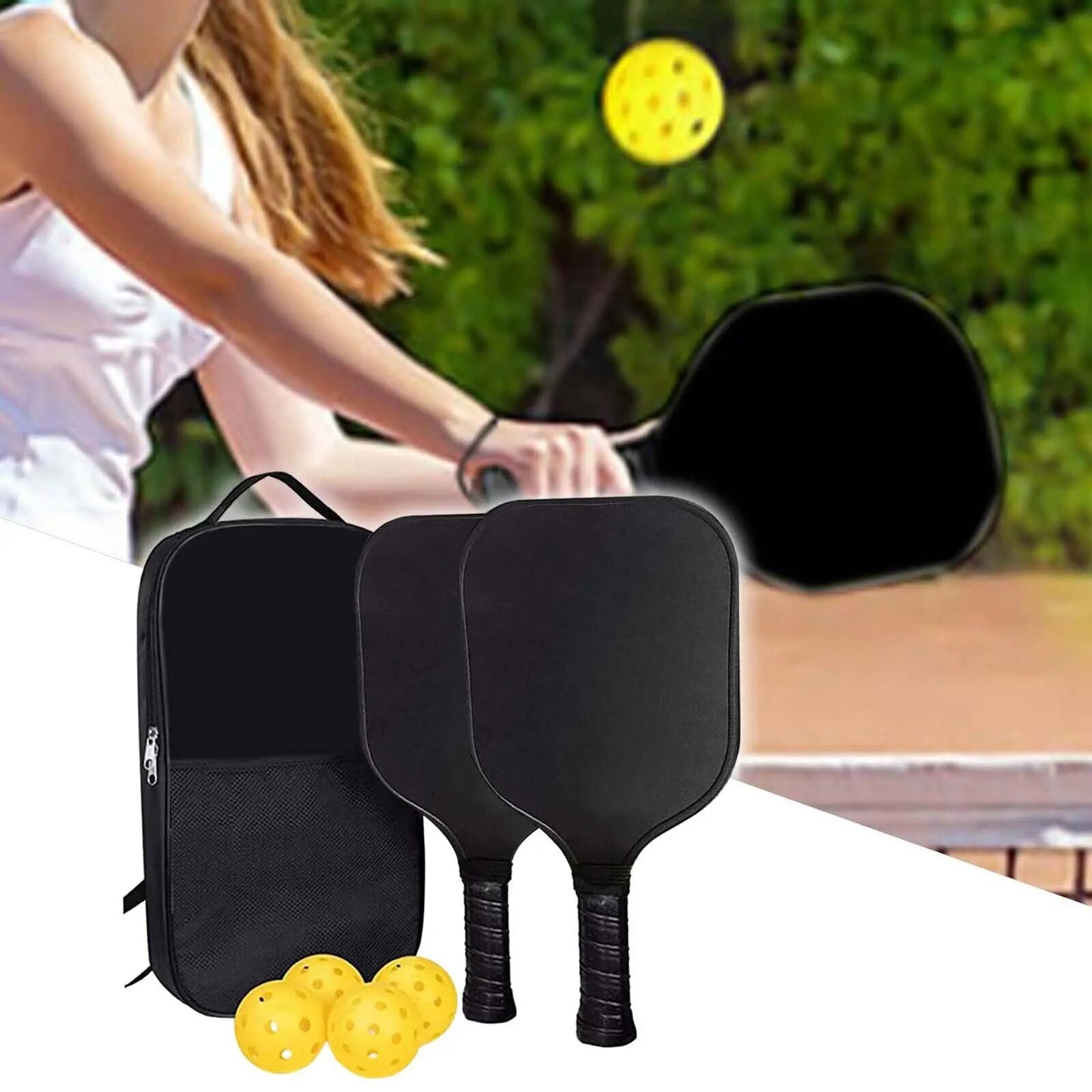 Premium Pickleball Paddles Polypropylene Core Portable Fiberglass Face Pickle Ball Rackets and Pickleball Balls with Bag