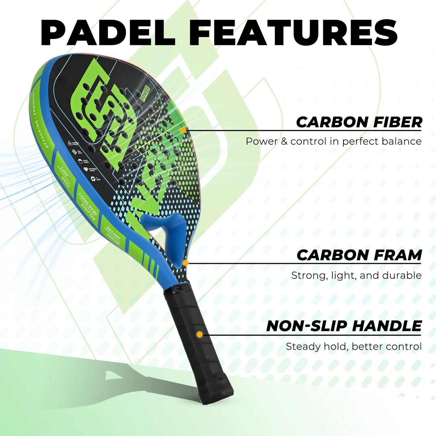 Padel Racket Carbon Fiber Diamond Shape EVA Core Power Control Padel Tennis Racquet for Advanced Players