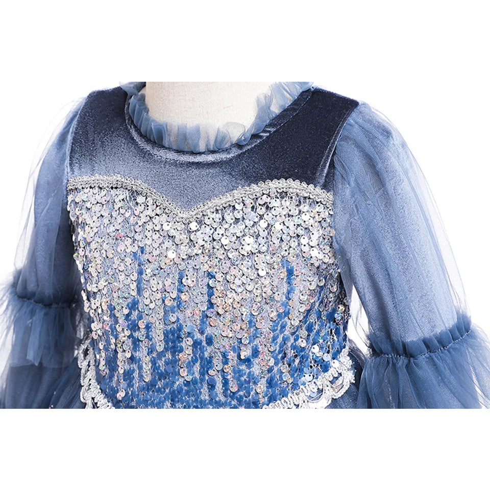 Christmas 2022 Autumn Winter Gradient Sequins Velvet Snow Queen Elsa Princess Dress for Girls Halloween Carnival Party Ball Gown