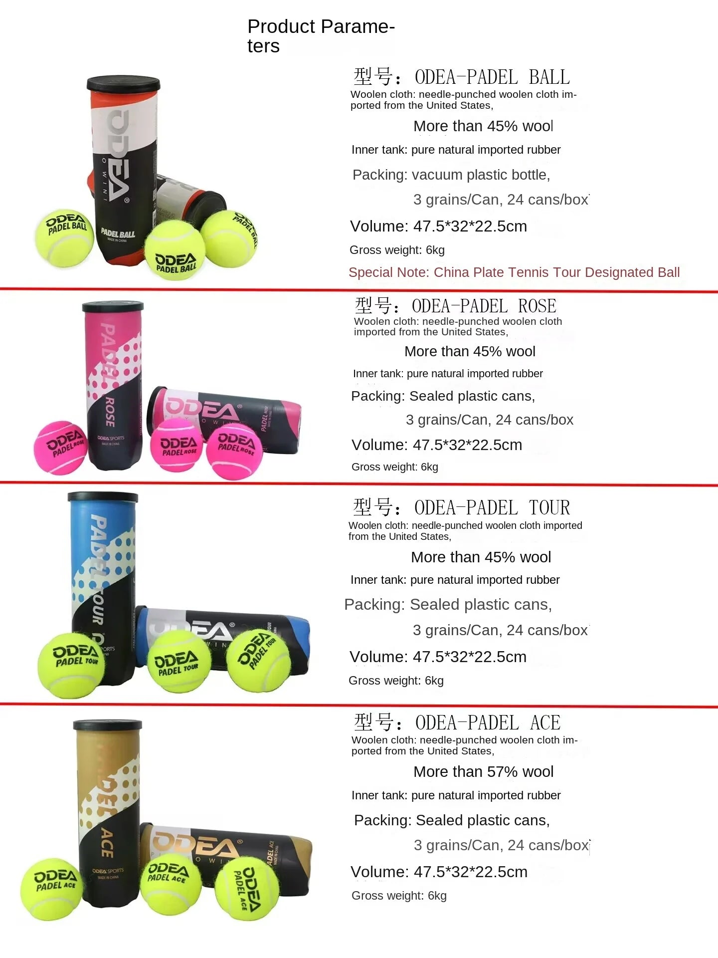 Odea Profession Tennis Padel Balls Match Ball PADEL BALL Cage Tennis High Elasticity Durable Training Ball