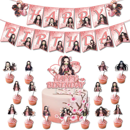 Birthday Party Supplies Baby Shower Anime Demon Slayer Kamado Nezuko Carnival Pink Balloons Birthday Party Decoration Accessory