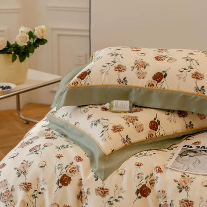 Chic Elegant Floral Bedding Set Fresh Cooling Eucalyptus lyocell 4Pcs Double Queen Summer Soft Duvet cover Bedsheet Pillowcases