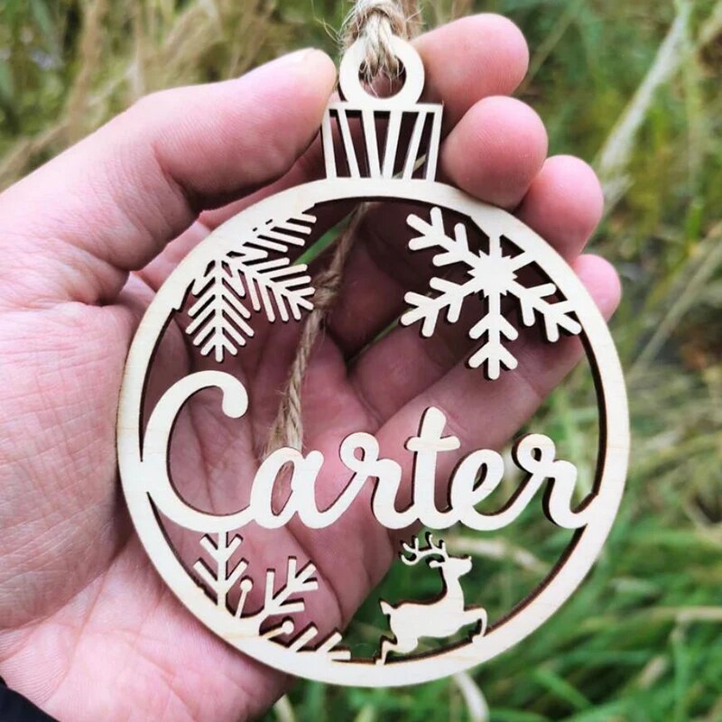 Personalized Different Names Christmas Snowflake Ball Custom Christmas Wooden Bauble With Name Xmas Gift Decorations for Home