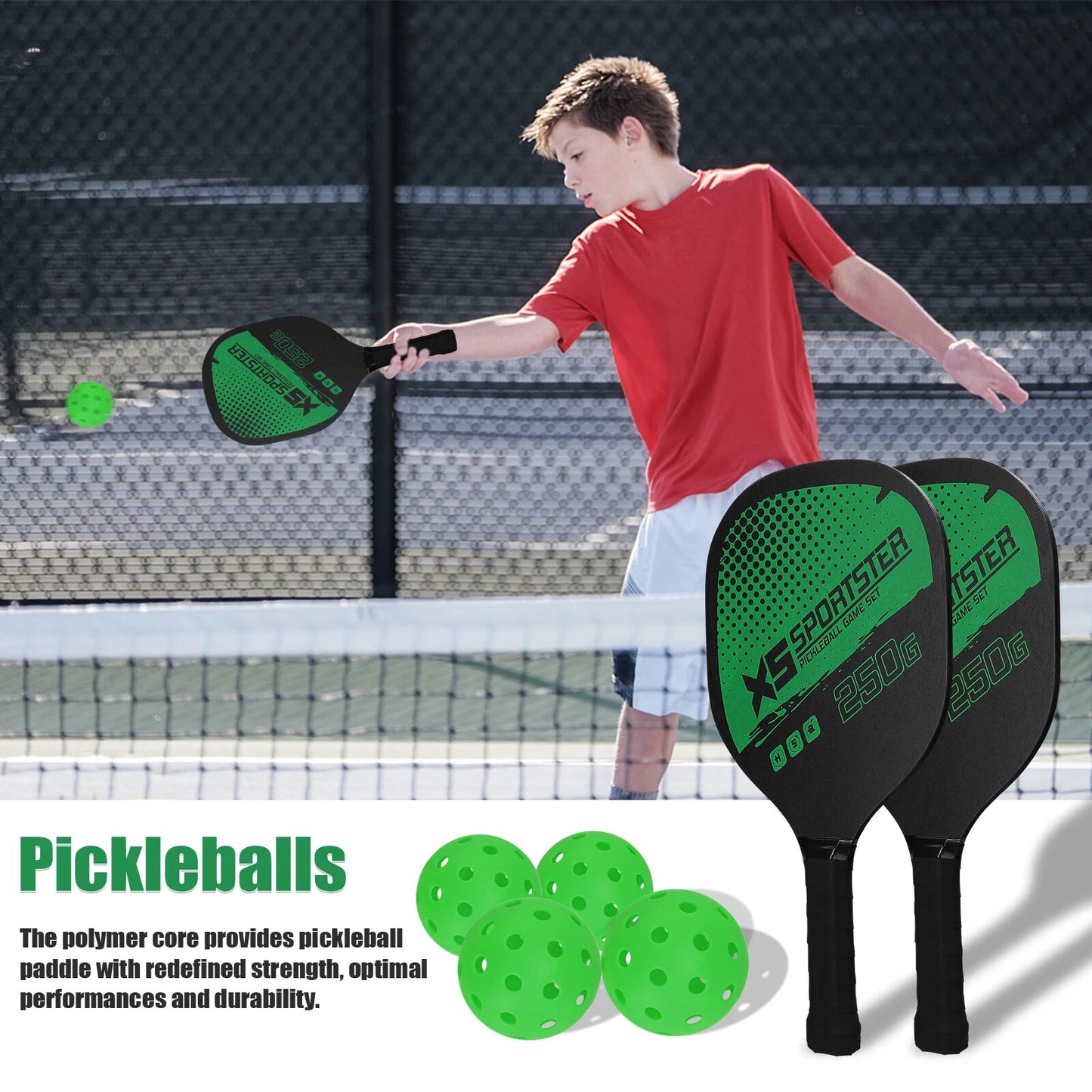 Pickleball Rackets Set Pickleball Paddle Set of 2 Rackets and 4 Pickleballs Balls Pickle-Ball Racquet w Balls Sports Accessory