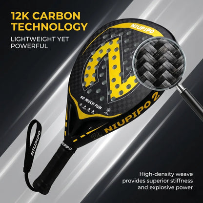 Padel Paddle 12K Premium Carbon Fiber Face ，Teardrop Shape Padel，Optimal Spin & Control for Professional Tournament Grade