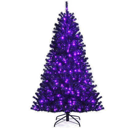 Costway Black Artificial Christmas Halloween Tree with Purple LED Lights-6 ft - Color: Black - Size: 6 ft