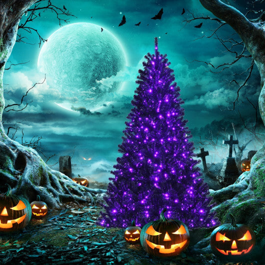 Costway Black Artificial Christmas Halloween Tree with Purple LED Lights-6 ft - Color: Black - Size: 6 ft