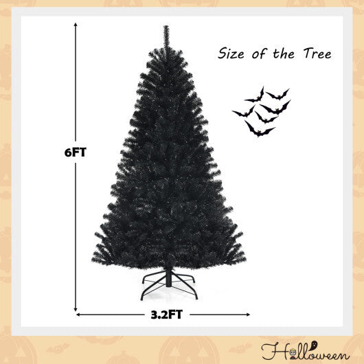 Costway Black Artificial Christmas Halloween Tree with Purple LED Lights-6 ft - Color: Black - Size: 6 ft