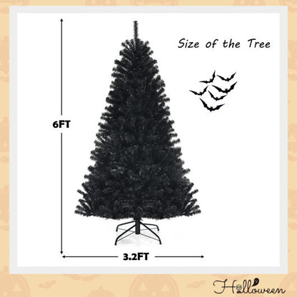 Costway Black Artificial Christmas Halloween Tree with Purple LED Lights-6 ft - Color: Black - Size: 6 ft
