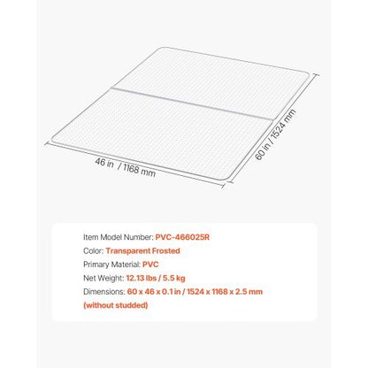 Chair Mat, 60 x 46-inch Office Chair Mat for Low Pile Carpeted Floors, Clear Floor Protector Rug with Studded, Non-Slip & Easy to Clean, Smooth Glide Under Desk Rug for Home Office (Rectangular)