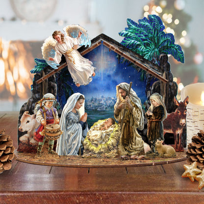 Nativity with Angel Decorative Village Set by D. Gelsinger Nativity Holiday Decor - 852760-0