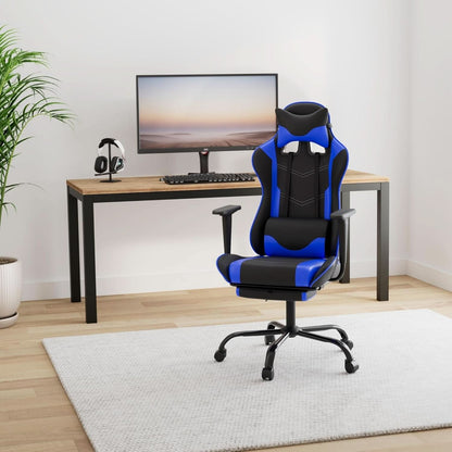 Blue Gaming Chair With Footrest And Lumbar Support For Desk-1