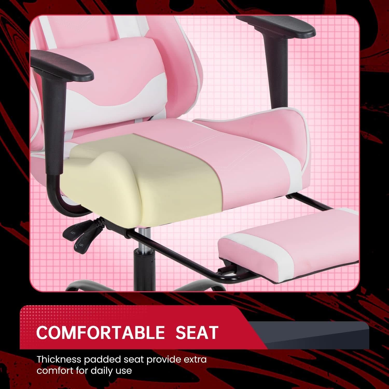 Pink PC Gaming Chair With Lumbar Support For Home Office-4