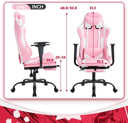 Pink PC Gaming Chair With Lumbar Support For Home Office-2