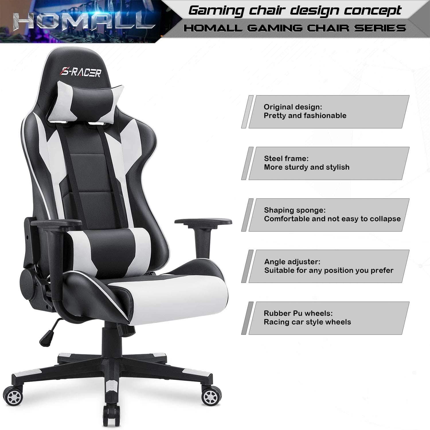 White Leather Ergonomic Gaming Chair With Lumbar Support-3