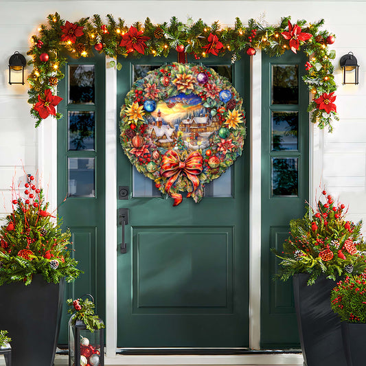 Christmas Wreath 36"-Inch Outdoor Indoor Decor Wooden Christmas Decoration by G. Debrekht - Christmas Decor - 8652802F-0