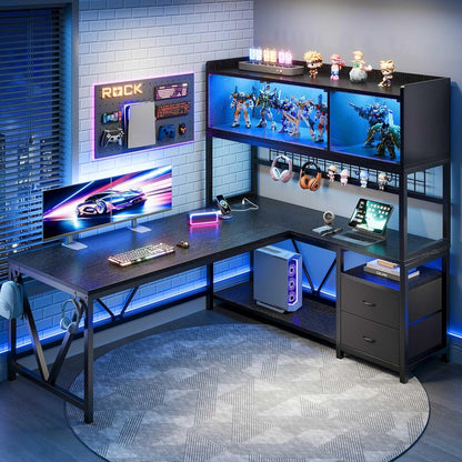L Shaped Gaming Desk With Integrated Storage Solution Black