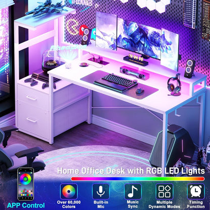 White 59Inch Gaming Desk Engineered For Home Office