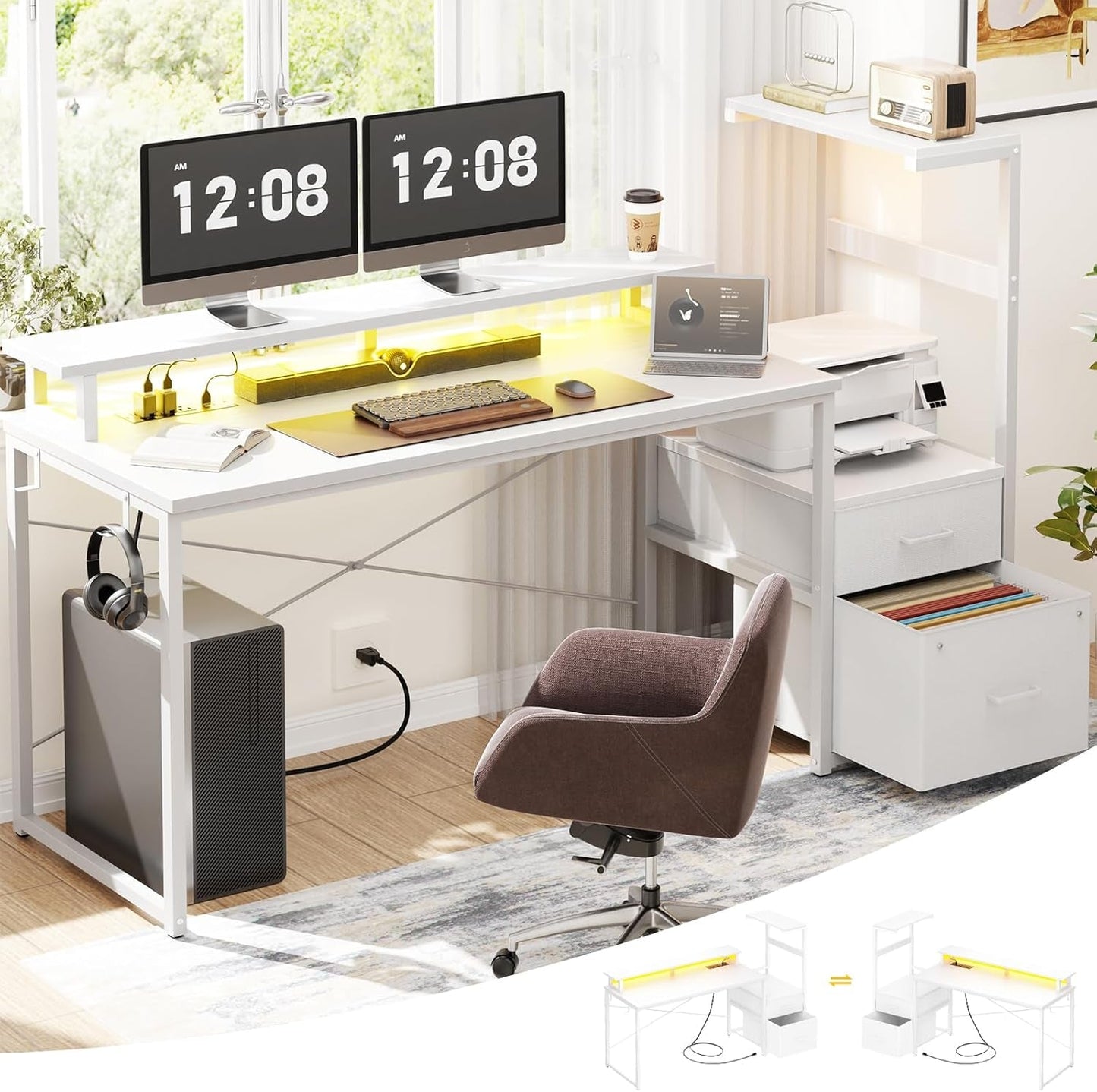 White 59Inch Gaming Desk Engineered For Home Office