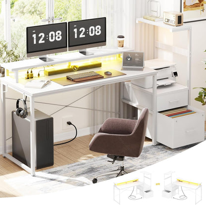 White 59Inch Gaming Desk Engineered For Home Office