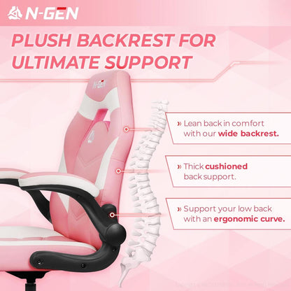 Pink Ergonomic Gaming Chair With Adjustable Lumbar Support-1
