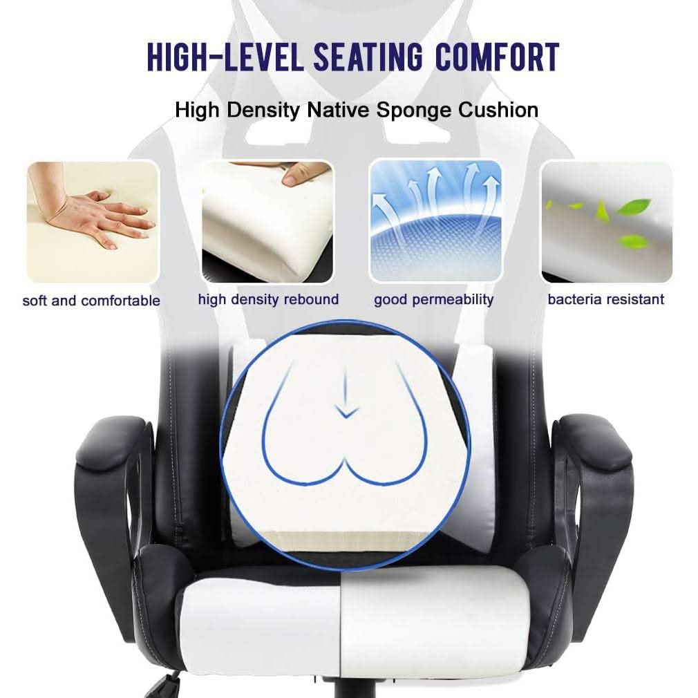 Ergonomic Gaming Chair White With Lumbar Support High Back-3