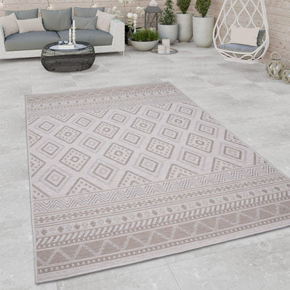 Outdoor Rug for Patio or Balcony Modern flatweave Boho Trellis in Cream Beige-1