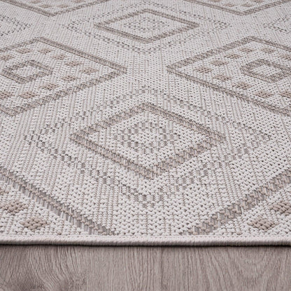 Outdoor Rug for Patio or Balcony Modern flatweave Boho Trellis in Cream Beige-2