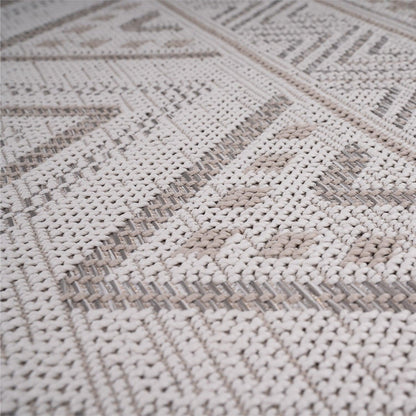 Outdoor Rug for Patio or Balcony Modern flatweave Boho Trellis in Cream Beige-3