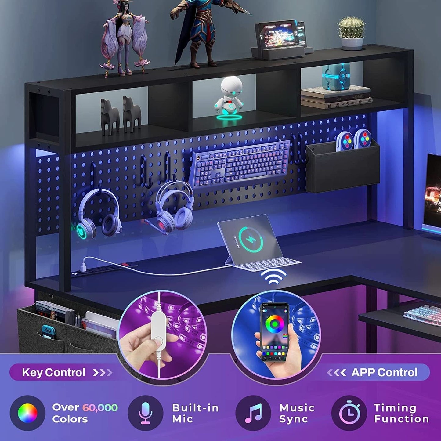 Reversible L Shaped Gaming Desk With Power Outlet-3