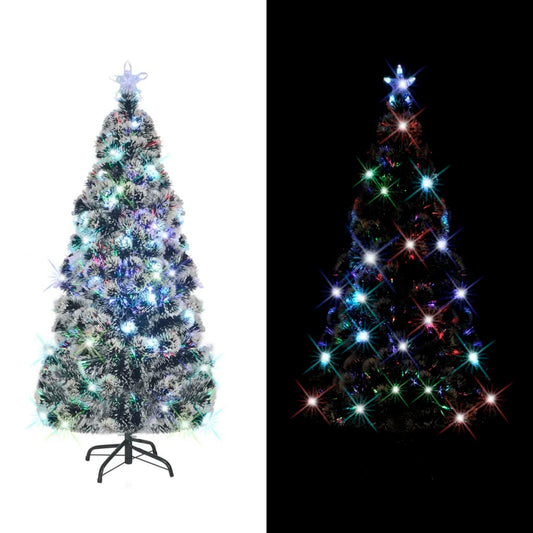 vidaXL Christmas Tree with LEDs Green and White 5 ft Fiber Optic